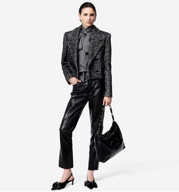 Women's 2-Piece Suit Wide Herringbone Notch Lapel Double Breasted Buttons Jacket Leather Pants Work Meeting