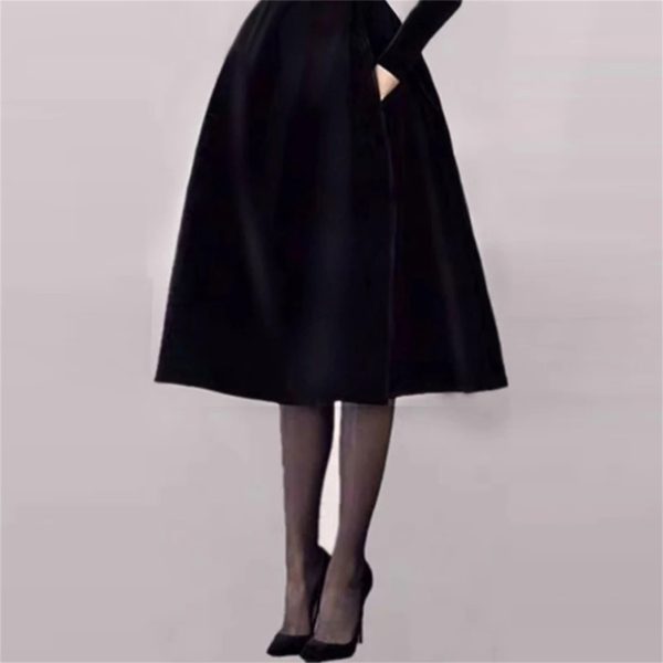 Women's Notched Suit Midi Dress - Office Lady Slim Black Long Sleeve