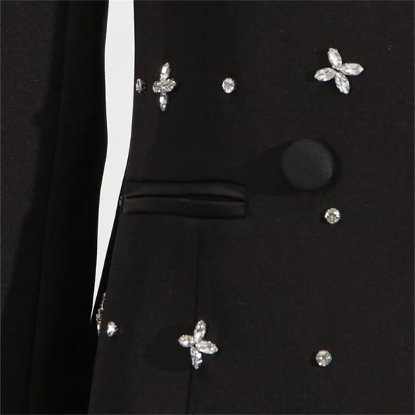 Women Spring Autumn Double Breasted Diamond Black Blazer Coat Slim Suit Jacket