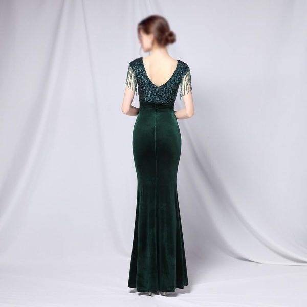 Green Sequin Long Dress Women Banquet Wedding Guest Evening Gown Formal Party Dress