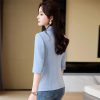Women Spring Summer Elegant OL Thin Blazer Neck Half Sleeve Solid Suits Coats Office Work Jacket Tops