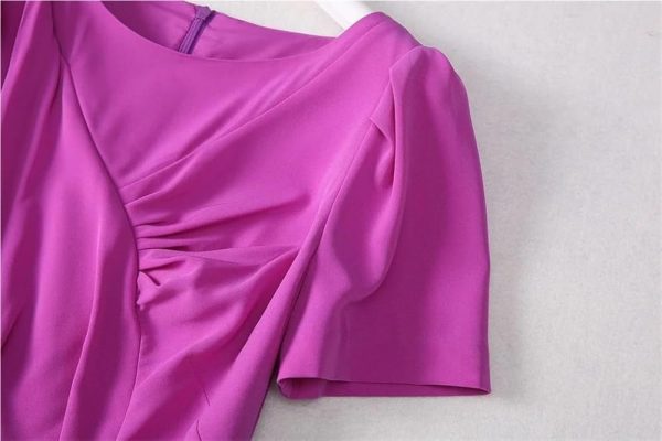 Women’S Round Neck Solid A Line Dress Summer Short Sleeve Midi Casual Party Robe for Evening Party