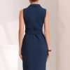Women's Blazer Dresses Summer Sleeveless Notched Lapel Double Breasted Belted Work Office Dress