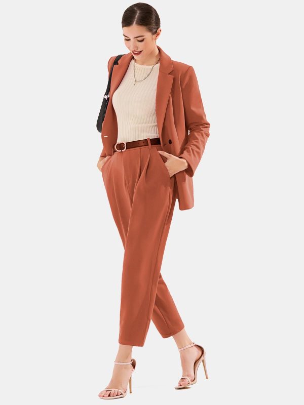 Women's Business Blazer and High Elastic Waist Pant Suit Set Loose Fit Casual Fall Winter 2 Piece Suits for Work