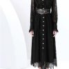 Vintage Lace Midi Dress Women O Neck Puff Sleeves Empire Waist Hollow Out A Line Single Breasted Dress
