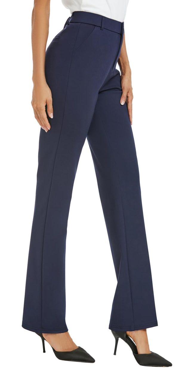 Women's Stretchy Straight Leg Dress Work Pants Business Office Casual Slacks with Pockets