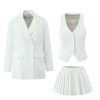 Women's 3-Piece Blazer Suit - Notched Twill Jacket & Bow Waist Pleated Skirt
