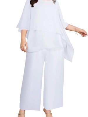 Plus Size Mother of Bride Pant Suits 2 Piece Chiffon Sets Ruffle Layers Wedding Guest Outfit