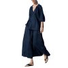 Women's Linen Suit Set - Black Skirt Seven Sleeve Travel Business Ensemble