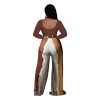 2 Piece Outfits for Women Sexy Backless Long Sleeve Crop Top High Waist Wide Leg Long Pant Sets Tracksuit Printed Set