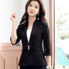 Women Summer Half Sleeve Slim Jacket Temperament Business Stand Collar Blazer OL Coat