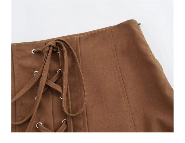 Women's 2 Piece Set Lace-Up Slim Vest V-Neck Cropped Top High Waist Side Zipper A-Line Skirt for Spring Summer