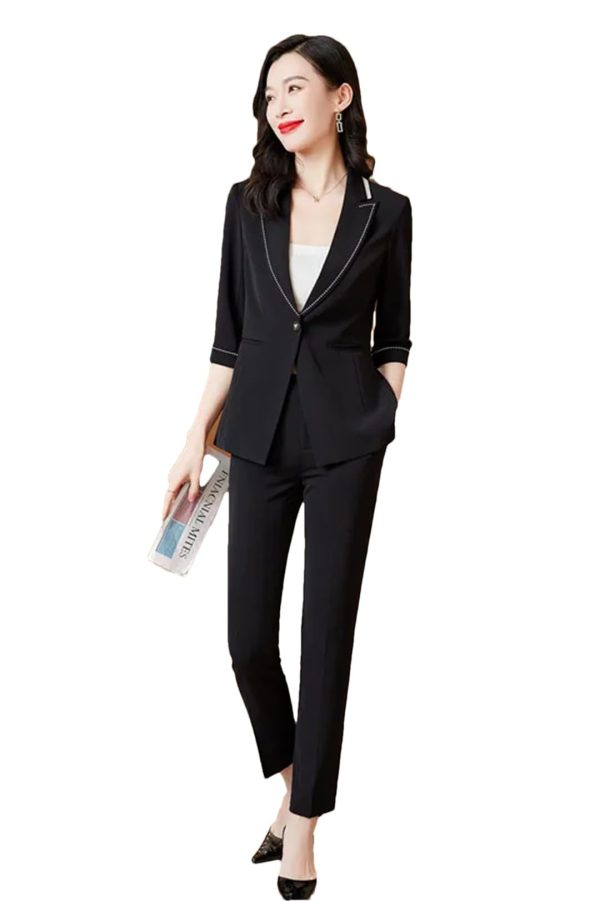 51yuIxoK9L.jpg Women Spring Summer Temperament Half Sleeve Business Slim Blazer and Pants Office Ladies Work Wear Suits