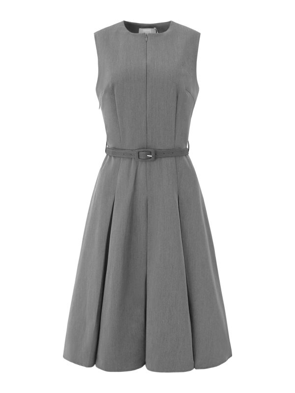 Women's Sleeveless Dress Zip Up Belted Fit & Flare Work Dresses