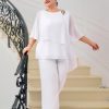 Plus Size Mother of Bride Pant Suits 2 Piece Chiffon Sets Ruffle Layers Wedding Guest Outfit
