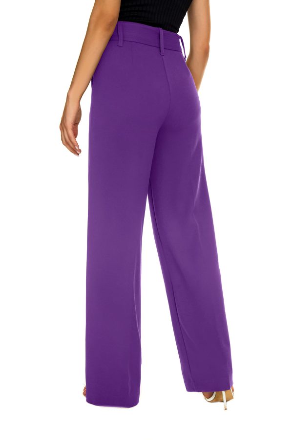 Women's Casual High Waisted Wide Leg Dress Pants with Pockets and Belt