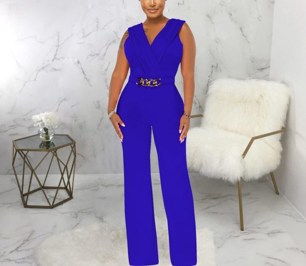 Women's Dressy Jumpsuits Summer Sexy Party Rompers Elegant Deep V Neck Backless Clubwear Wide Leg Long Pants