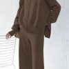 Women's 2 Piece Outfits Sweater Set Wide Leg Pants High Neck Sweatsuit Loungewear
