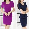 Plus Size Women’S Pink Professional Suit 2-Piece Set Summer Business Office Wear Stretch Fabric Slim Fit Blazer Outfit