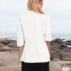 2025 Summer Linen Blazer Women Lightweight 3/4 Stretchy Ruched Sleeve Fully-Lined Casual Work Jacket with Pockets