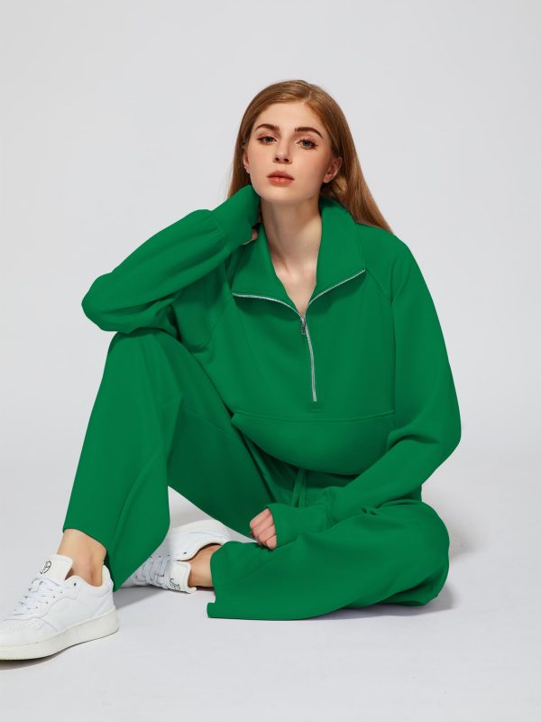 Women's 2 Piece Outfits Lounge Set 2025 Oversized Half Zip Sweatshirt Wide Leg Sweatpant Set Sweatsuit Tracksuit