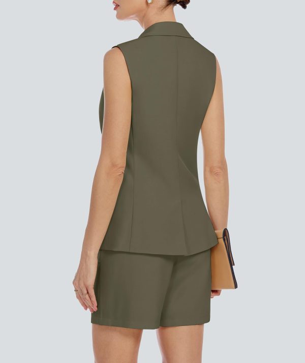 Two Piece Sets for Women Blazer Suit Asymmetrical Vest Notched Collar Summer Shorts Business Casual Outfits