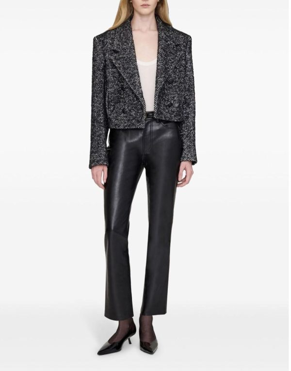 Women's 2-Piece Suit Wide Herringbone Notch Lapel Double Breasted Buttons Jacket Leather Pants Work Meeting