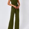 Jumpsuits For Women Dressy Summer One Piece Sleeveless Ruffle Mock Neck Belt Pockets Formal Wide Leg Pants Romper