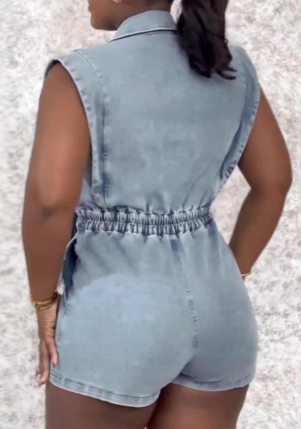 Womens Denim Romper Y2k Sleeveless V Neck Lapel Blazers Vest Work Business Short Jeans Jumpsuits