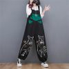 Women Loose Vintage Streetwear Wide Leg Jumpsuits Denim Overalls Spliced Black Cartoon Printed Jumpsuits