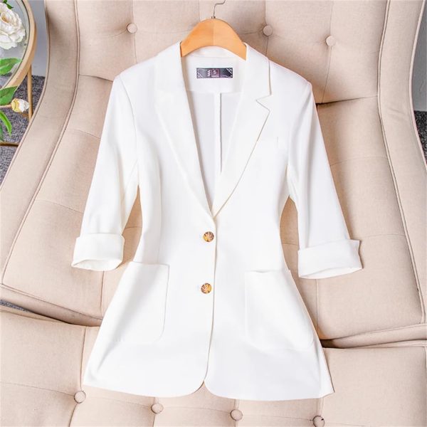 617PTfTL4mL.jpg Women Spring Summer Wear Half Sleeve Jacket Office Single Breasted Thin Suit Blazer
