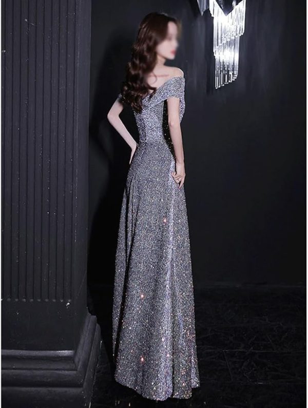 Shiny Sequin Off Shoulder Evening Dress for Women Classic Luxury Banquet Party Gown
