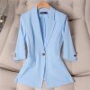 Women's Spring Summer Half Sleeve Office Coat Top All Match Stylish Jacket Blue Blazer