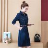 Women Jeans Dress Long Sleeve Single Breasted Shirt Dress Office Denim Dress