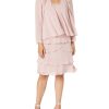 Women's Mother of The Bride Tiered Jacket Dress with Shoulder Embellishment (Petite and Regular Sizes)