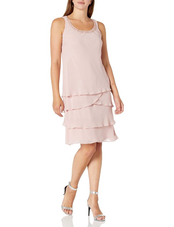 Women's Mother of The Bride Tiered Jacket Dress with Shoulder Embellishment (Petite and Regular Sizes)