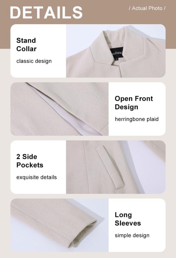 Women's Casual Business Open Front Long Sleeve Notch Lapel Office Blazer Jacket
