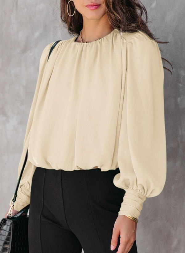 Women's Tops Blouses for Women Casual Long Sleeve Shirts Crew Neck Bohemian Solid Color Spring Work Business