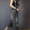 Women Casual Loose Cropped Denim Jumpsuits Rompers Jeans Overalls Distressed Ripped Fringed/Pockets P49
