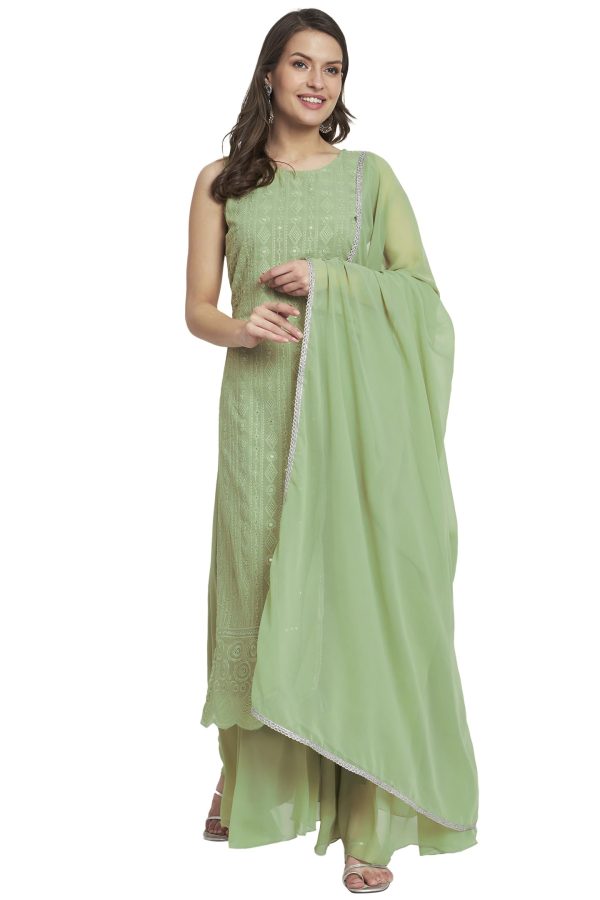 Women's Georgette Chikankari Embroidery Kurta set with Dupatta