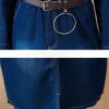 Women Jeans Dress Long Sleeve Single Breasted Shirt Dress Office Denim Dress