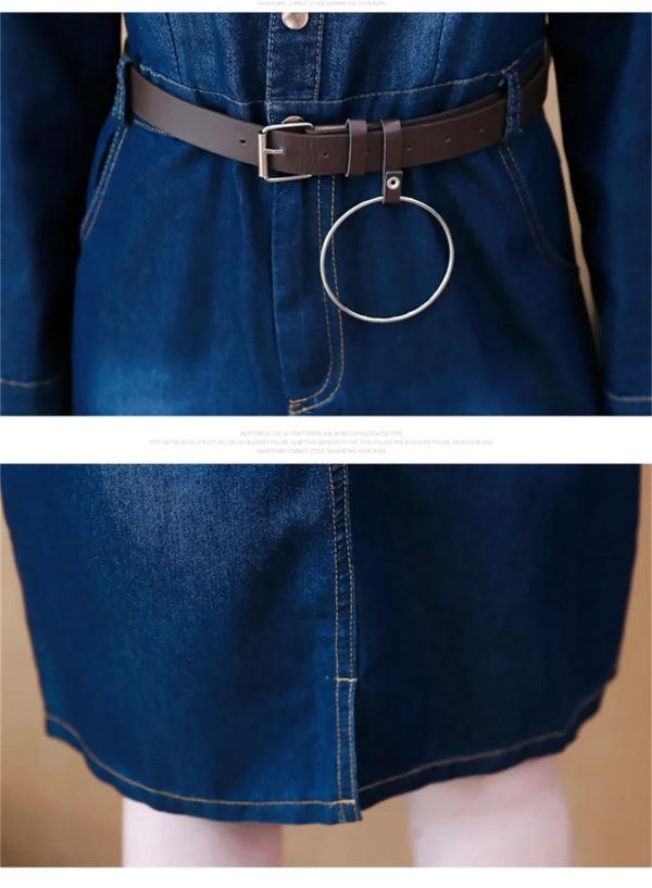 Women Jeans Dress Long Sleeve Single Breasted Shirt Dress Office Denim Dress