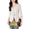 Women Satin Silk Suit Coat Half Sleeve Solid Single Button Blazer Elegant Office Outerweara Jacket