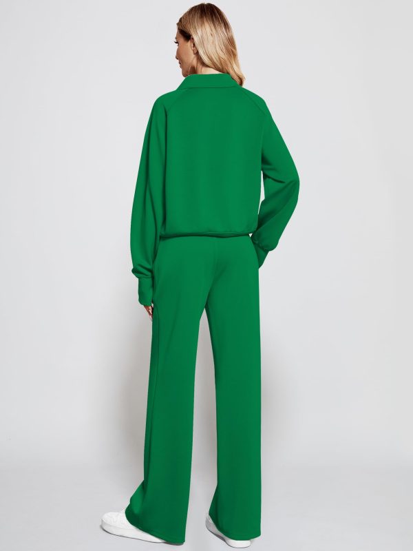 Women's 2 Piece Outfits Lounge Set 2025 Oversized Half Zip Sweatshirt Wide Leg Sweatpant Set Sweatsuit Tracksuit