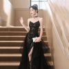 Black Sling Split Cocktail Evening Dress Sexy Formal Banquet Party Dress for Women