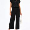 Womens 2 Piece sets Summer Cap Sleeve Tops Palazzo Pants Dressy Casual Vacation Travel Outfits Tracksuits
