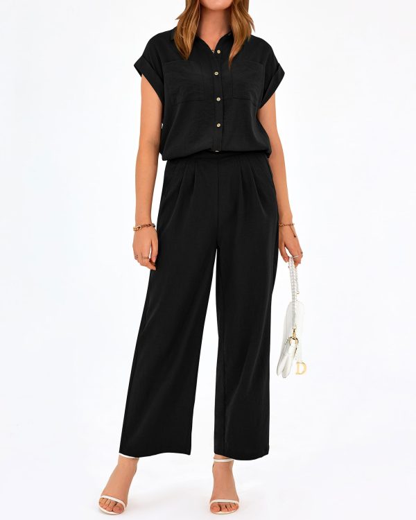 Womens 2 Piece sets Summer Cap Sleeve Tops Palazzo Pants Dressy Casual Vacation Travel Outfits Tracksuits