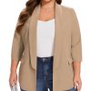 Plus Size Blazers for Women Casual Work Office 3/4 Sleeve Open Front Cardigan Suit Jacket Blazer with Pockets