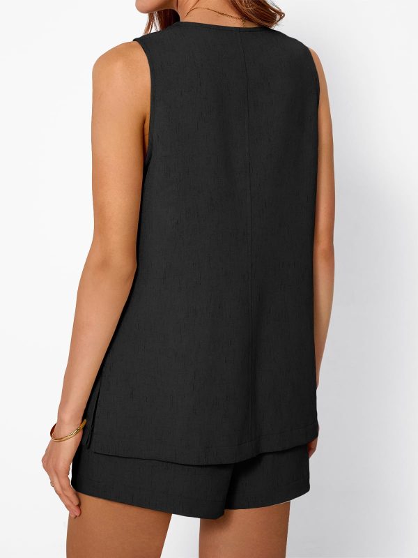 61DD26wu7L.jpg Summer Sets for Women Two Piece Vacation Outfits Short Set Button Down Business Casual Dressy 2 Piece Clothes 2025