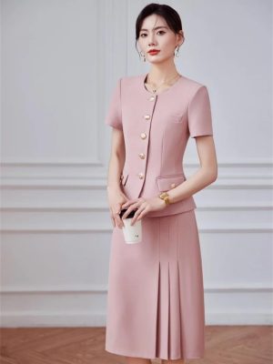 Women's Two-Piece Short-Sleeved Blazer Long Skirt Showing Elegant Temperament